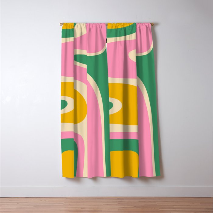 Retro Copacetic Abstract Yellow Pink Green Window Curtain Gallery Image 3