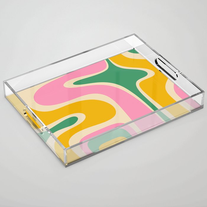 Retro Copacetic Abstract Yellow Pink Green Acrylic Tray Gallery Image 1