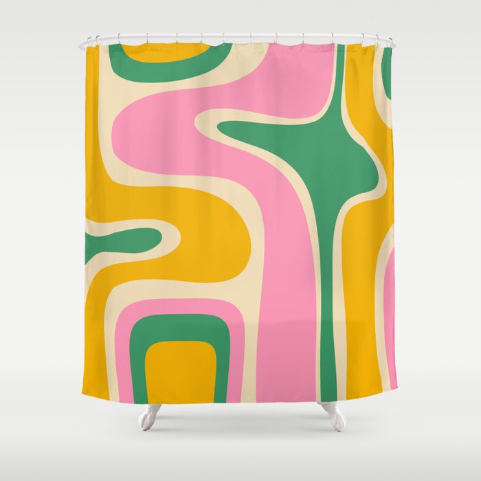 Retro Copacetic Abstract Yellow Pink Green Shower Curtain Gallery Image 1