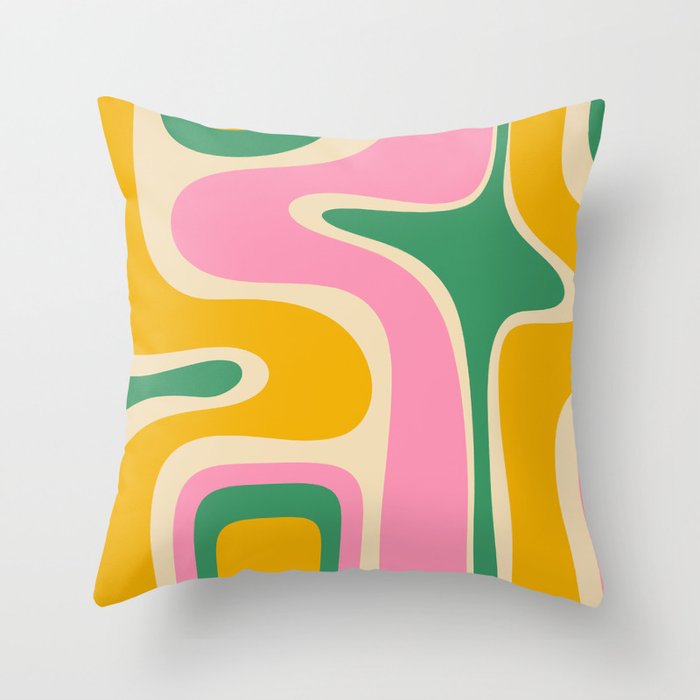Retro Copacetic Abstract Yellow Pink Green Throw Pillow Gallery Image 1