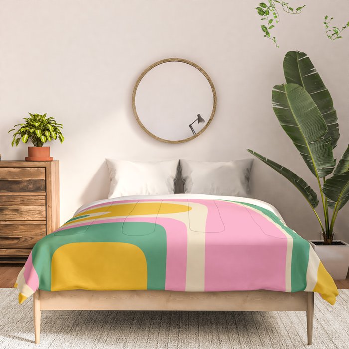 Retro Copacetic Abstract Yellow Pink Green Comforter Gallery Image 3