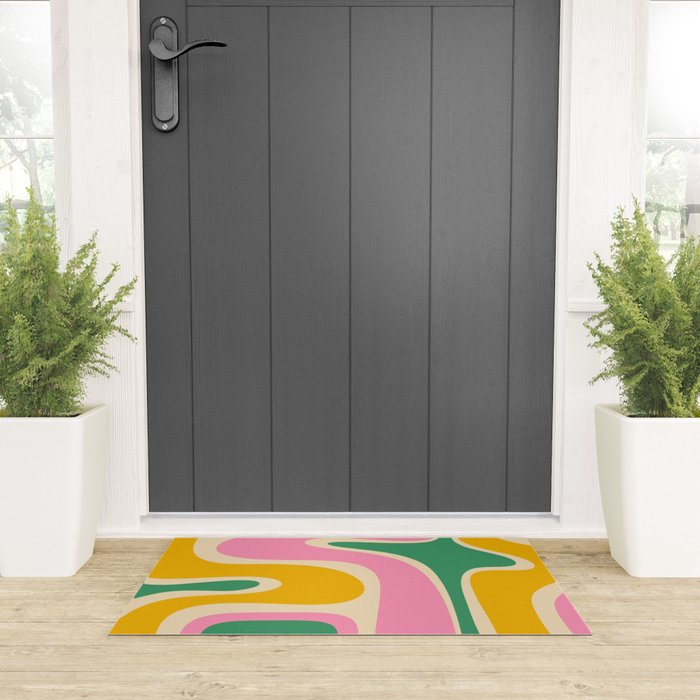 Retro Copacetic Abstract Yellow Pink Green Welcome Mat Gallery Image 3