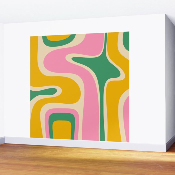 Retro Copacetic Abstract Yellow Pink Green Wall Mural Gallery Image 2