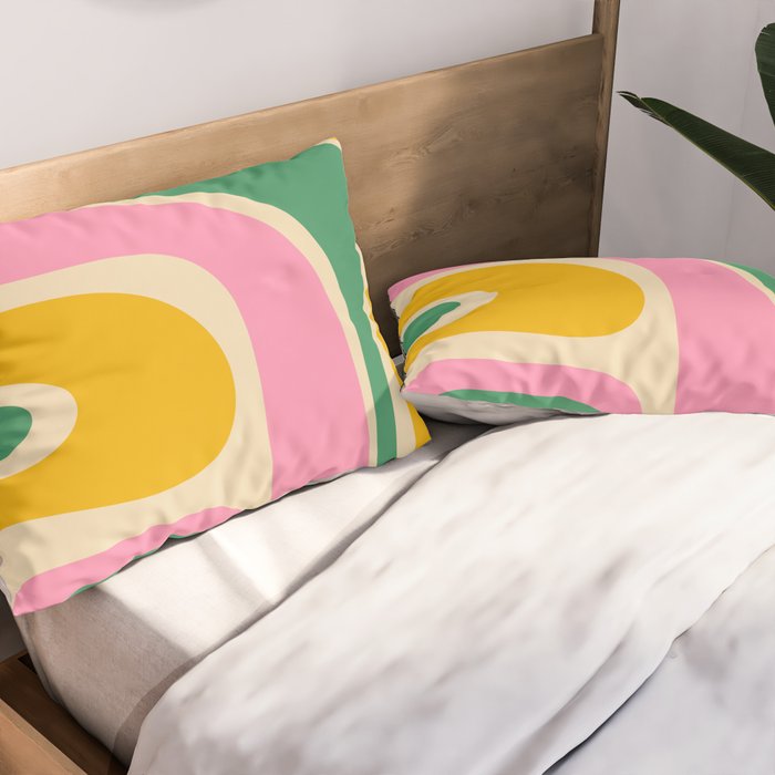Retro Copacetic Abstract Yellow Pink Green Pillow Sham Gallery Image 2