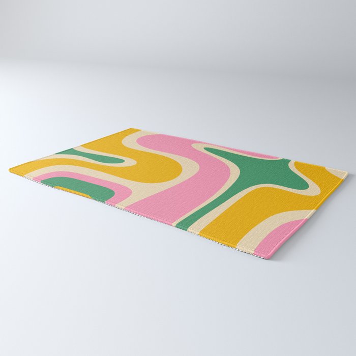Retro Copacetic Abstract Yellow Pink Green Rug Gallery Image 3