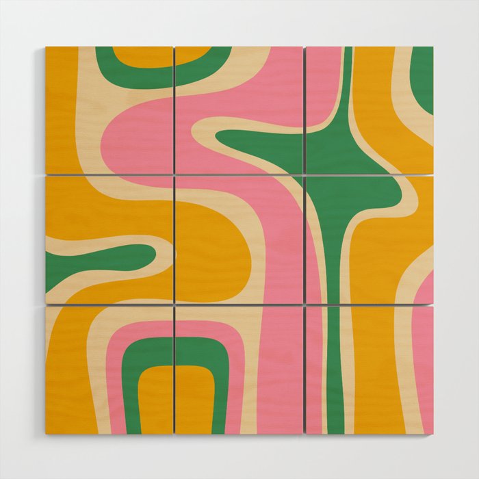 Retro Copacetic Abstract Yellow Pink Green Wood Wall Art Gallery Image 1
