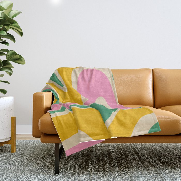 Retro Copacetic Abstract Yellow Pink Green Throw Blanket Gallery Image 1