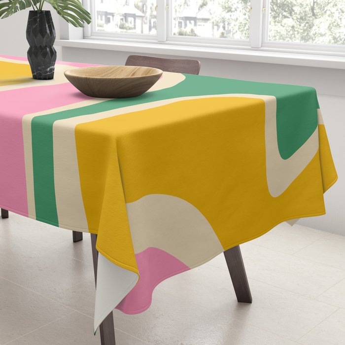 Retro Copacetic Abstract Yellow Pink Green Tablecloth Gallery Image 3
