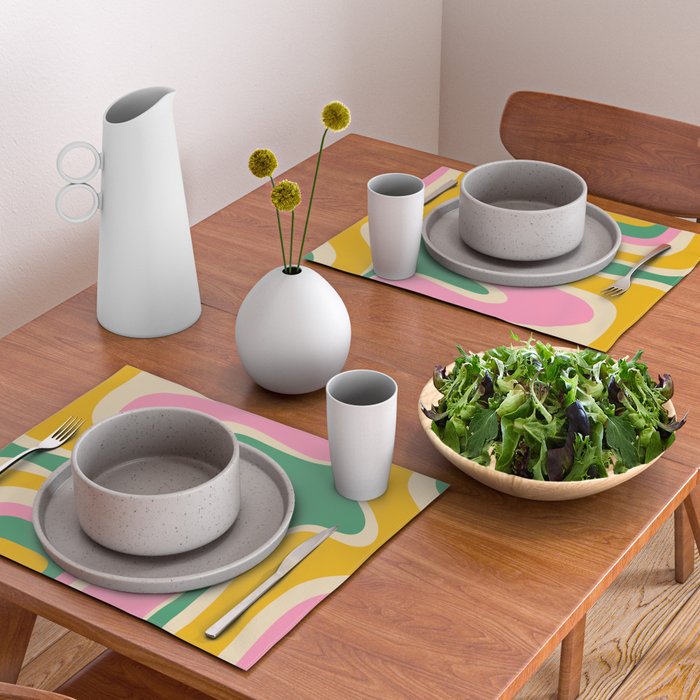 Retro Copacetic Abstract Yellow Pink Green Placemat Gallery Image 2