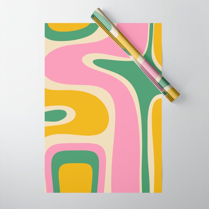 Retro Copacetic Abstract Yellow Pink Green Wrapping Paper Gallery Image 1