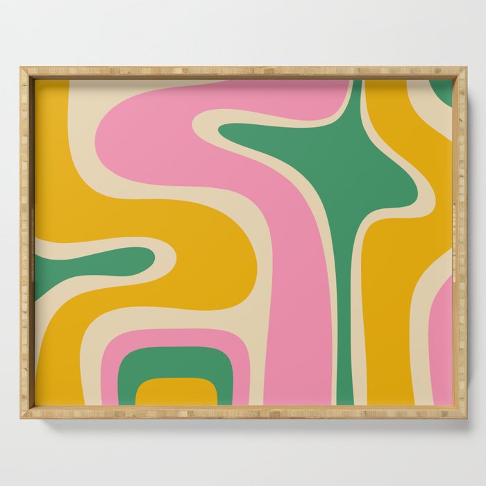 Retro Copacetic Abstract Yellow Pink Green Serving Tray Gallery Image 1