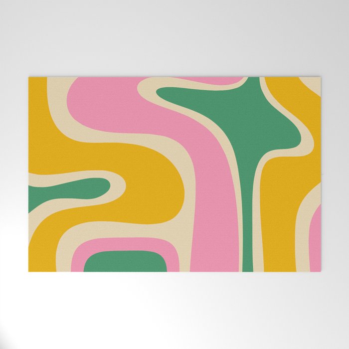 Retro Copacetic Abstract Yellow Pink Green Welcome Mat Gallery Image 1