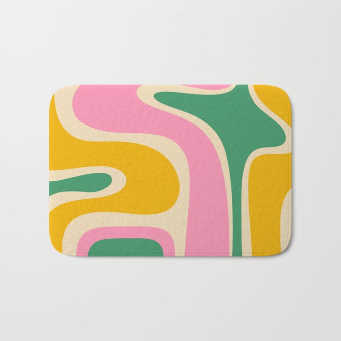 Retro Copacetic Abstract Yellow Pink Green Bath Mat Gallery Image 1