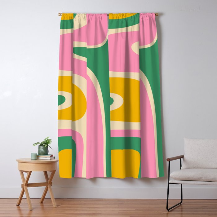 Retro Copacetic Abstract Yellow Pink Green Window Curtain Gallery Image 5