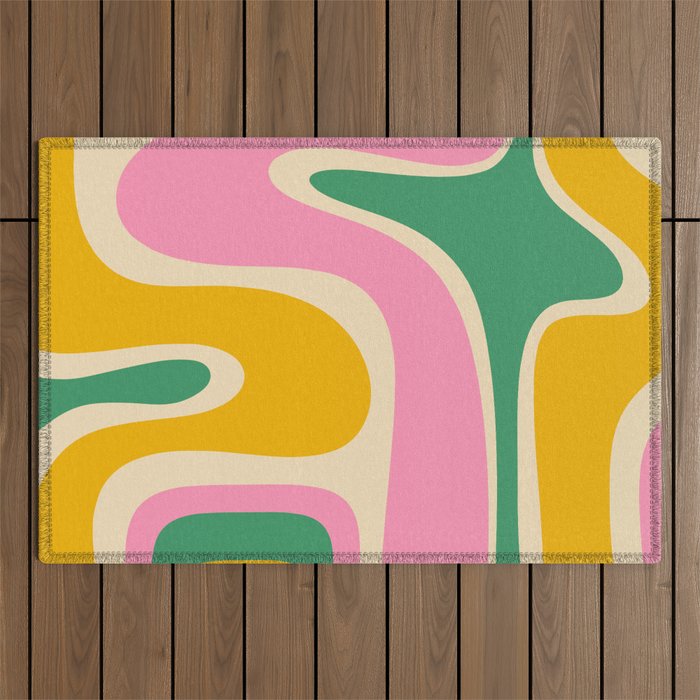 Retro Copacetic Abstract Yellow Pink Green Outdoor Rug Gallery Image 1