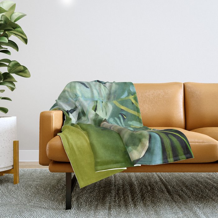 Jungle Abstract Leaves Throw Blanket Gallery Image 1