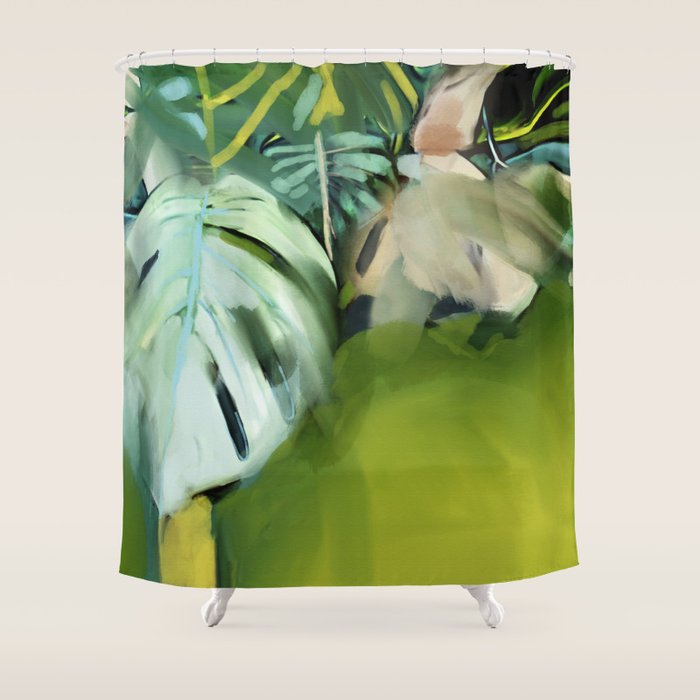 Jungle Abstract Leaves Shower Curtain Gallery Image 1