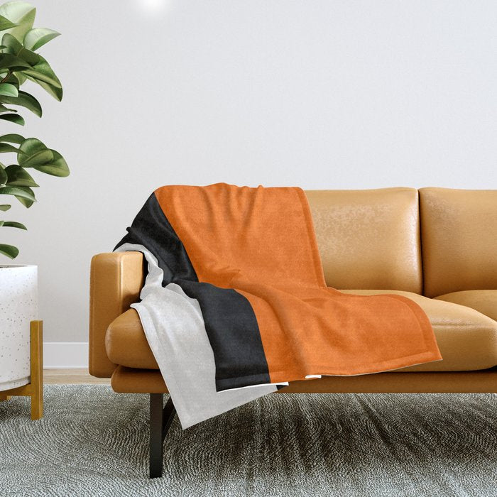 Modern White Black Orange Colorblock Throw Blanket Gallery Image 1