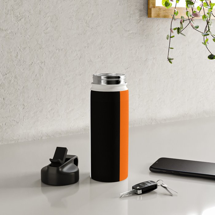 Modern White Black Orange Colorblock Water Bottle Gallery Image 4