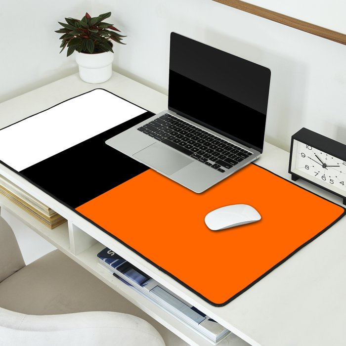 Modern White Black Orange Colorblock Desk Mat Gallery Image 2