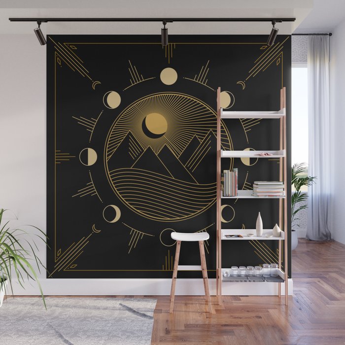 Lunar Phases With Mountains Wall Mural Gallery Image 1