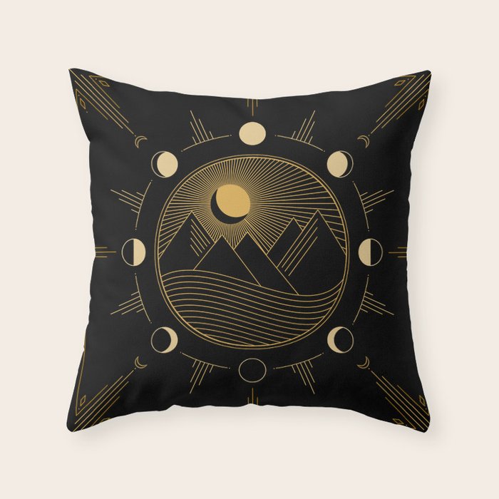 Lunar Phases With Mountains Throw Pillow Gallery Image 6
