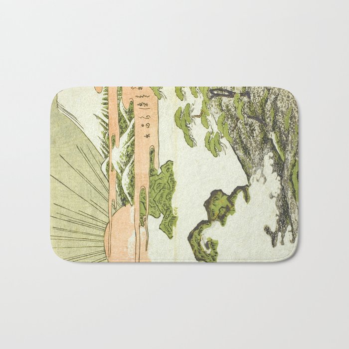 View of Mount Fuji at sunrise on New Year's Day by Isoda Koryusai Bath Mat Gallery Image 1