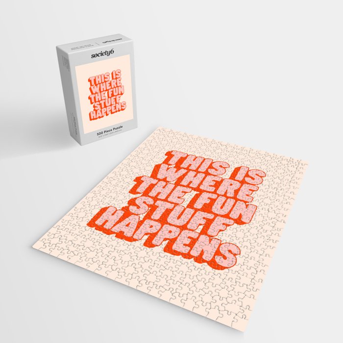 This is Where the Fun Stuff Happens typography print in peach and red Jigsaw Puzzle Gallery Image 2