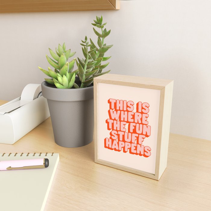 This is Where the Fun Stuff Happens typography print in peach and red Mini Art Print Gallery Image 2