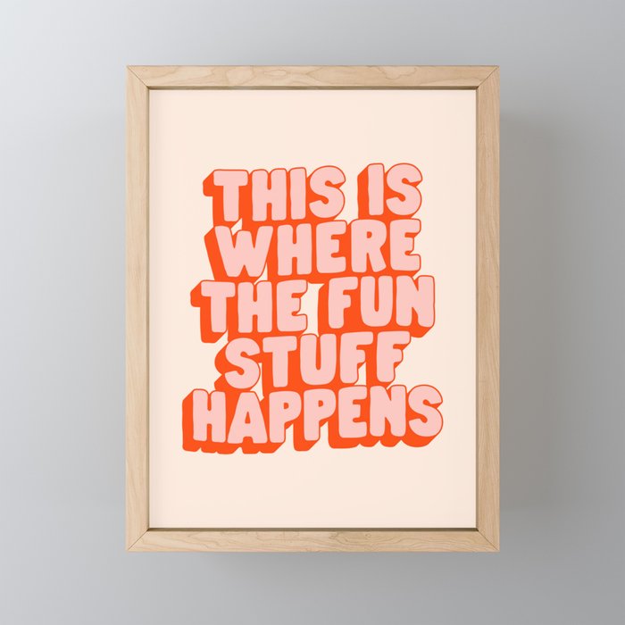 This is Where the Fun Stuff Happens typography print in peach and red Mini Art Print Gallery Image 1