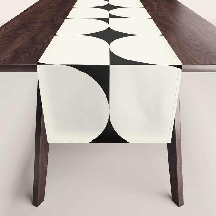 Mid-Century-Modern Abstract Retro Seamless Pattern Black and off-White Table Runner Gallery Image 1