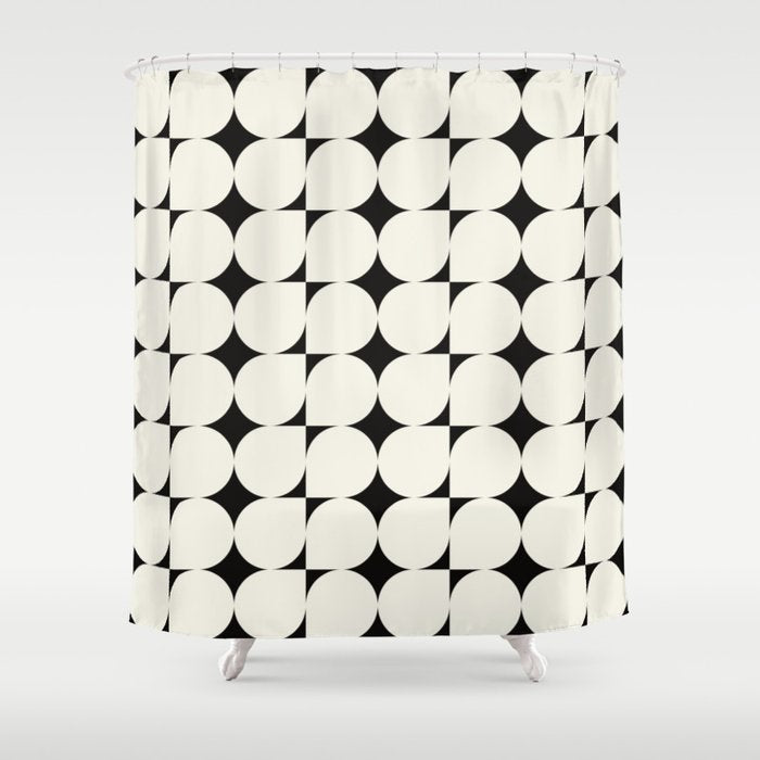Mid-Century-Modern Abstract Retro Seamless Pattern Black and off-White Shower Curtain Gallery Image 1