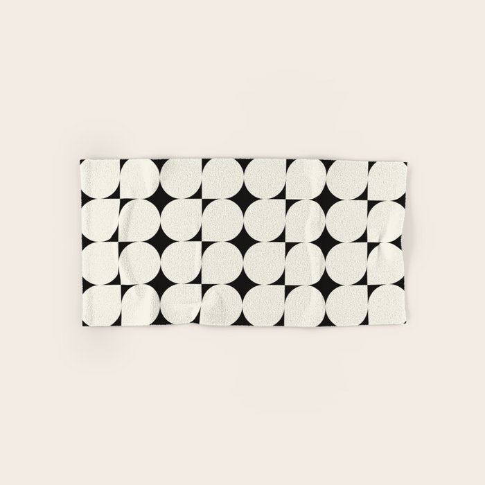 Mid-Century-Modern Abstract Retro Seamless Pattern Black and off-White Bath Towel Gallery Image 1