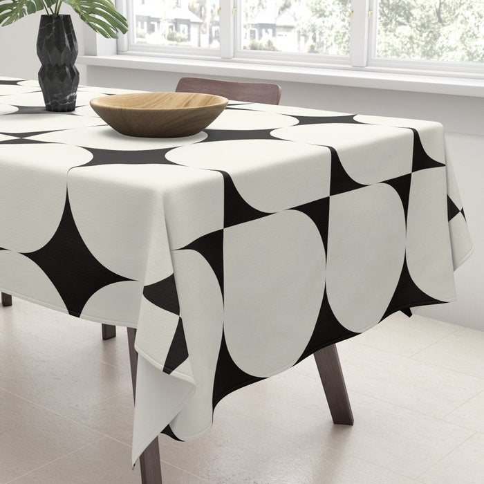 Mid-Century-Modern Abstract Retro Seamless Pattern Black and off-White Tablecloth Gallery Image 3