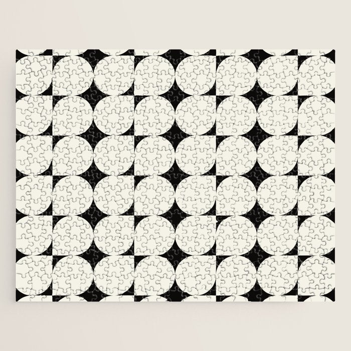 Mid-Century-Modern Abstract Retro Seamless Pattern Black and off-White Jigsaw Puzzle Gallery Image 1