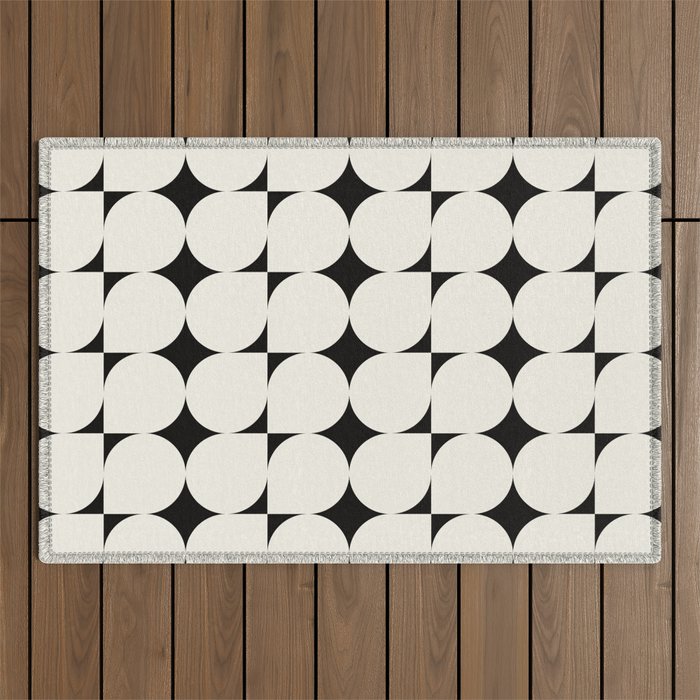 Mid-Century-Modern Abstract Retro Seamless Pattern Black and off-White Outdoor Rug Gallery Image 1