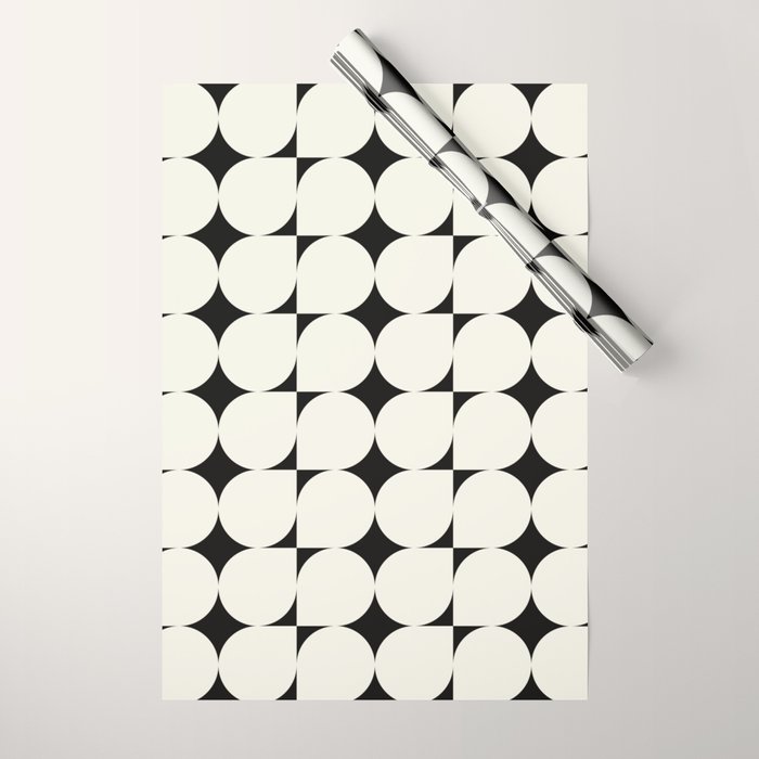 Mid-Century-Modern Abstract Retro Seamless Pattern Black and off-White Wrapping Paper Gallery Image 1