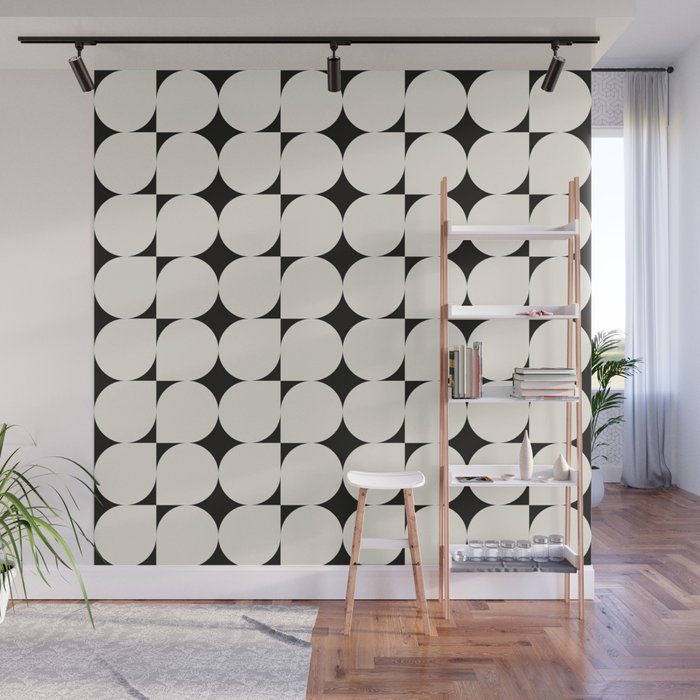 Mid-Century-Modern Abstract Retro Seamless Pattern Black and off-White Wall Mural Gallery Image 1