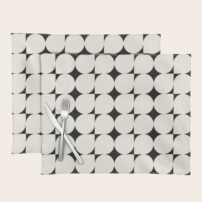 Mid-Century-Modern Abstract Retro Seamless Pattern Black and off-White Placemat Gallery Image 1