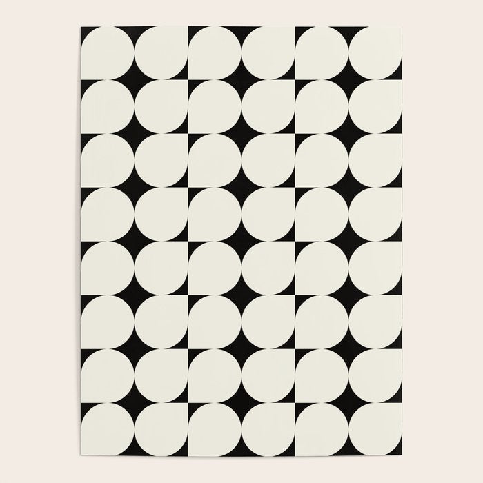 Mid-Century-Modern Abstract Retro Seamless Pattern Black and off-White Poster Gallery Image 4