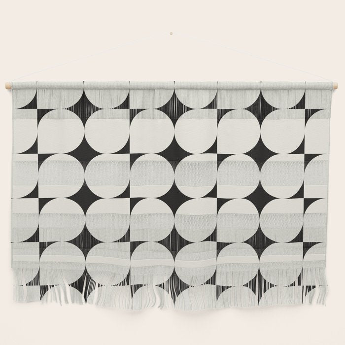 Mid-Century-Modern Abstract Retro Seamless Pattern Black and off-White Wall Hanging Gallery Image 1