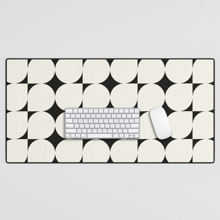 Mid-Century-Modern Abstract Retro Seamless Pattern Black and off-White Desk Mat Gallery Image 1