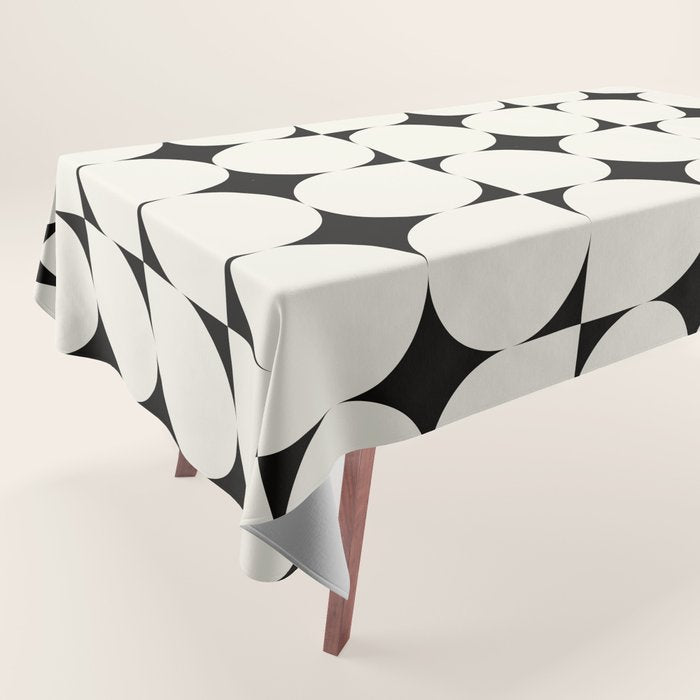 Mid-Century-Modern Abstract Retro Seamless Pattern Black and off-White Tablecloth Gallery Image 1