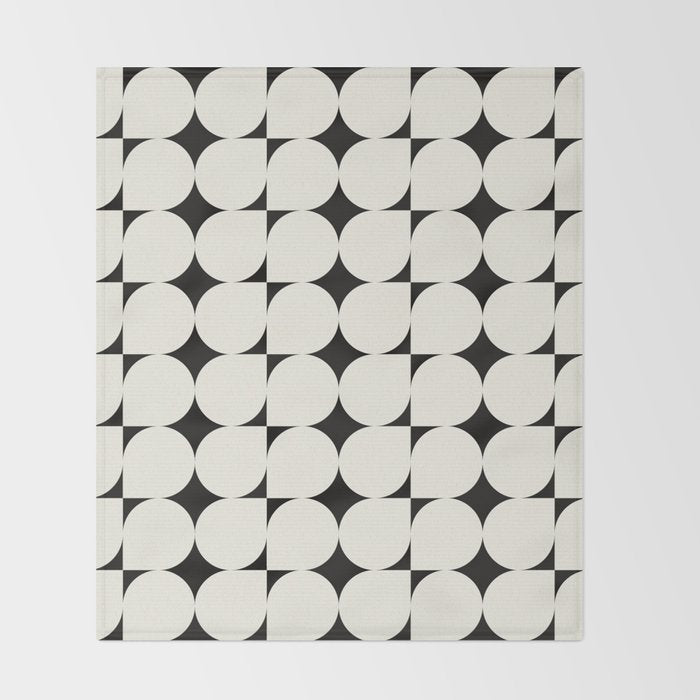 Mid-Century-Modern Abstract Retro Seamless Pattern Black and off-White Throw Blanket Gallery Image 2