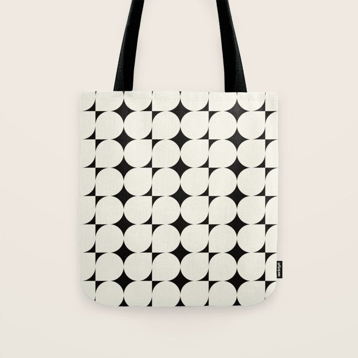 Mid-Century-Modern Abstract Retro Seamless Pattern Black and off-White Tote Bag Gallery Image 1