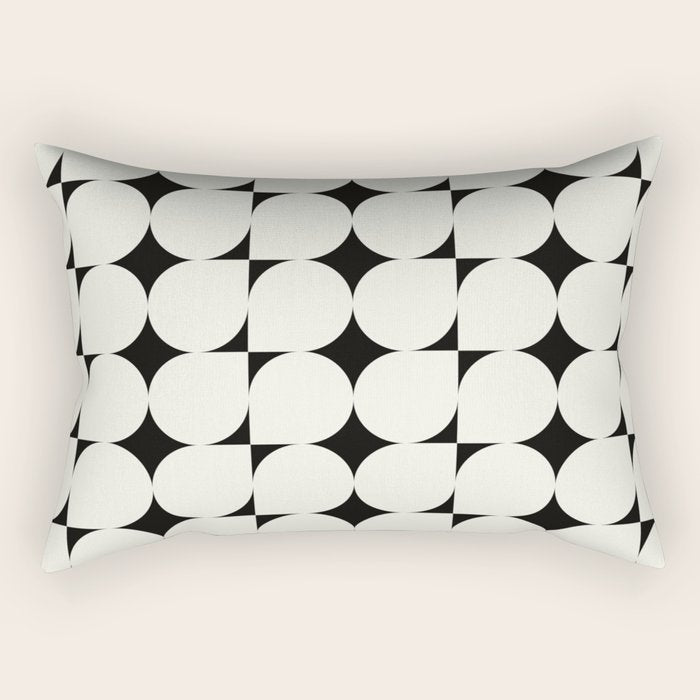 Mid-Century-Modern Abstract Retro Seamless Pattern Black and off-White Rectangular Pillow Gallery Image 2
