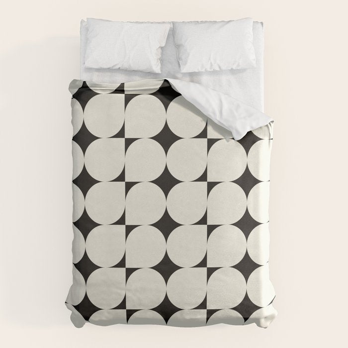 Mid-Century-Modern Abstract Retro Seamless Pattern Black and off-White Duvet Cover