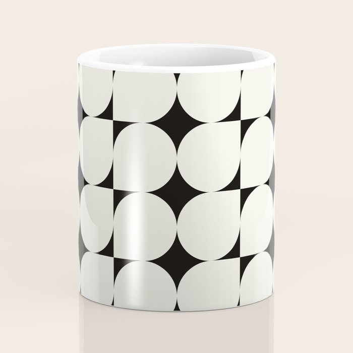 Mid-Century-Modern Abstract Retro Seamless Pattern Black and off-White Coffee Mug Gallery Image 4