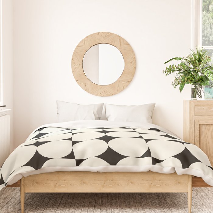 Mid-Century-Modern Abstract Retro Seamless Pattern Black and off-White Duvet Cover Gallery Image 3