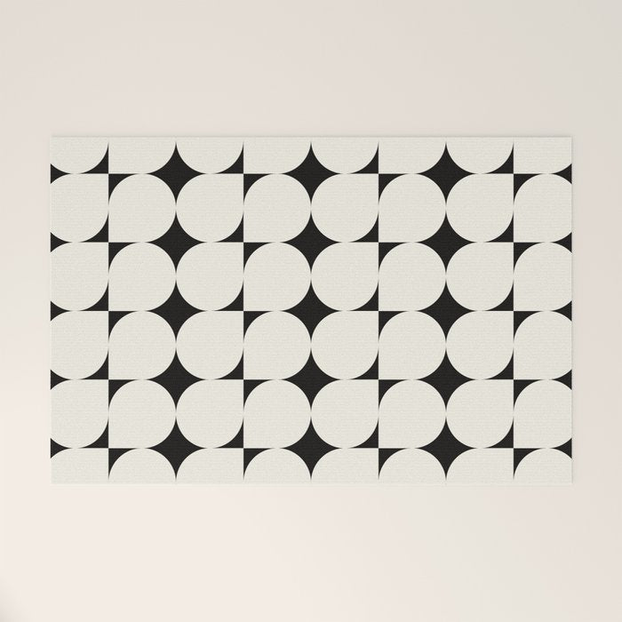 Mid-Century-Modern Abstract Retro Seamless Pattern Black and off-White Welcome Mat Gallery Image 1